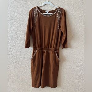 Garnet Hill Embroidered Pocket-Detail Knit Dress, Size Small